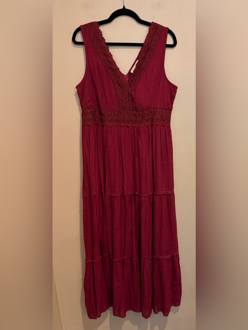 Rebellion Burgundy Crochet-Trim Maxi Dress, NWT Size XL, Fall Boho Vibes